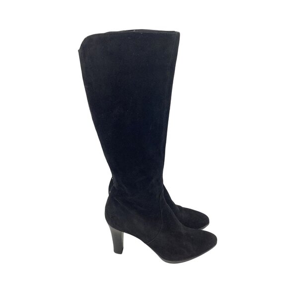 Aquatalia Black Suede Knee-High Boots 3-Inch Heels & Studded Back Detail Size 6 - Picture 2 of 7